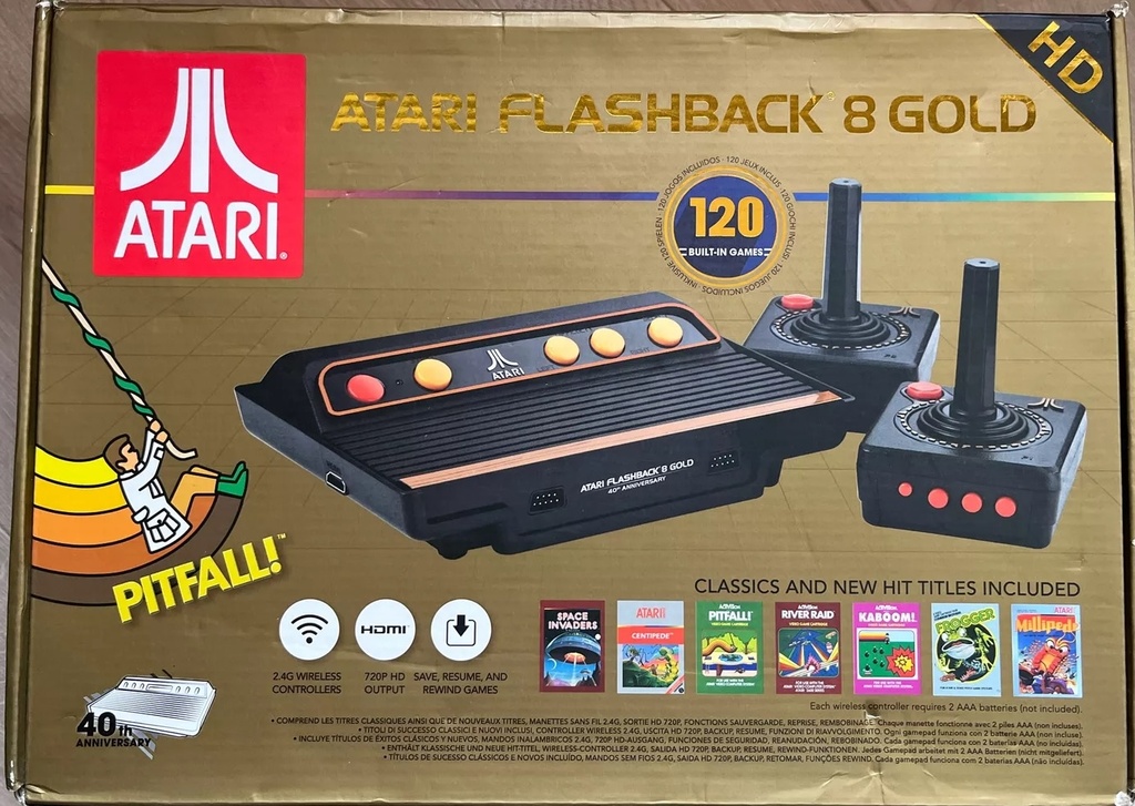 Atari Flashback 8 Gold Deluxe HD Console Wireless Controllers Gold 